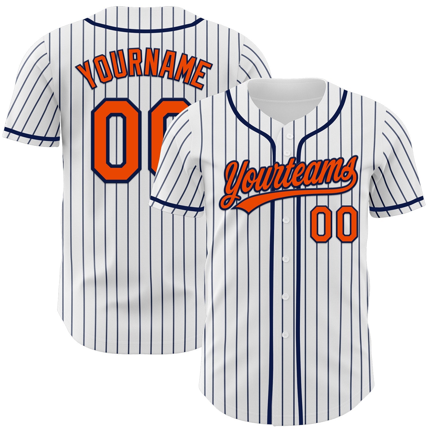 Custom White Navy Pinstripe Orange-Navy Authentic Baseball Jersey