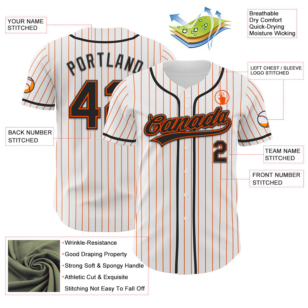 Custom White Orange Pinstripe Black-Orange Authentic Baseball Jersey
