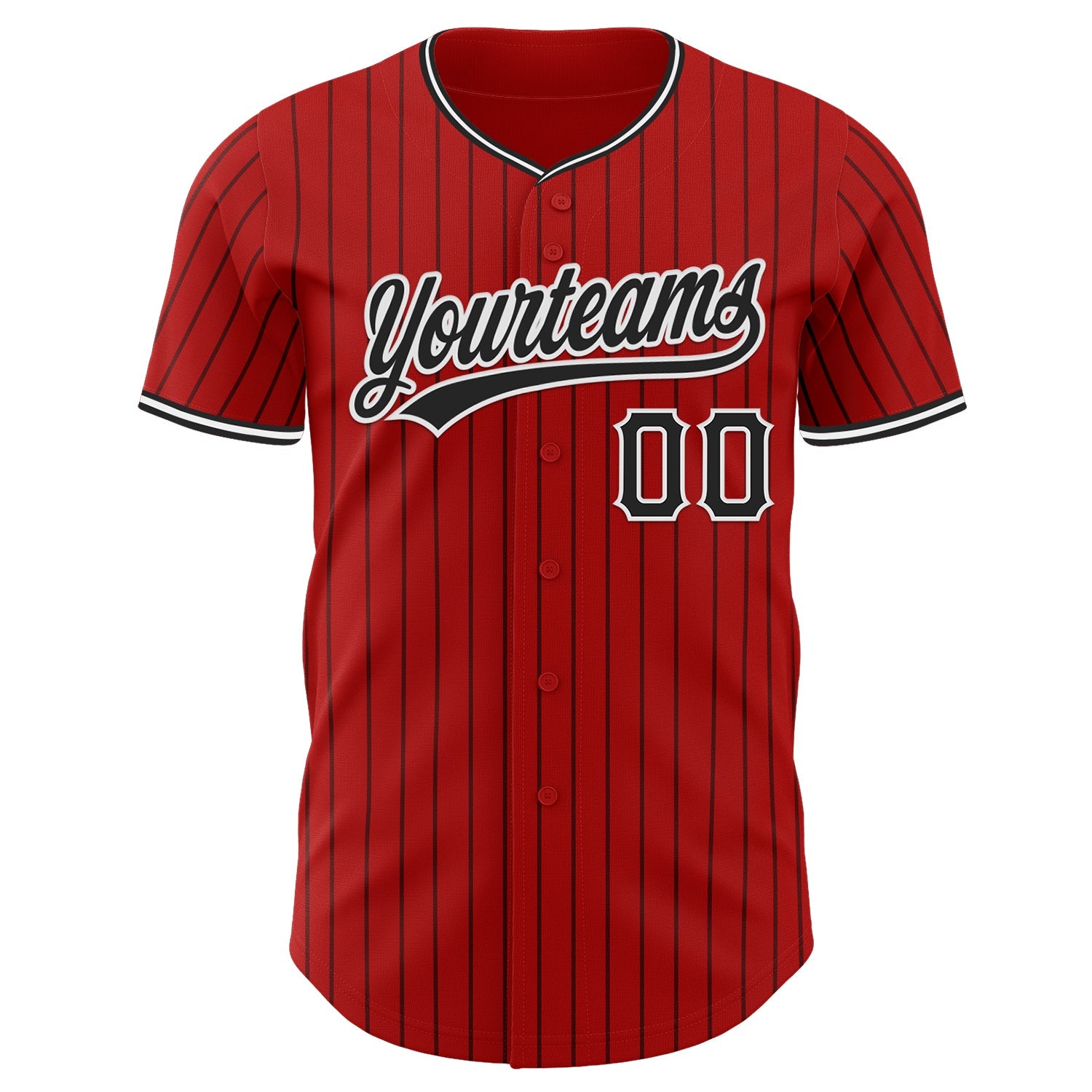 Custom Red Black Pinstripe Black-White Authentic Baseball Jersey