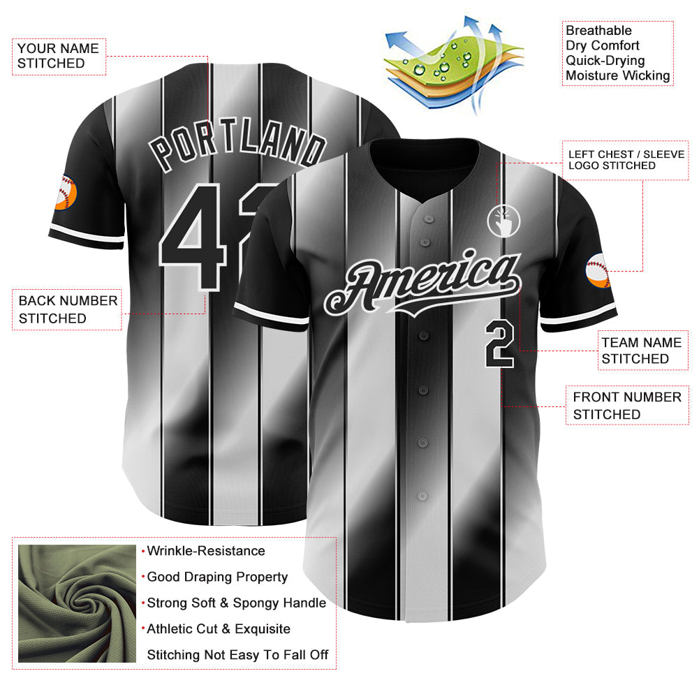 Custom Black-White Gradient Classic Vertical Stripe Authentic Baseball Jersey