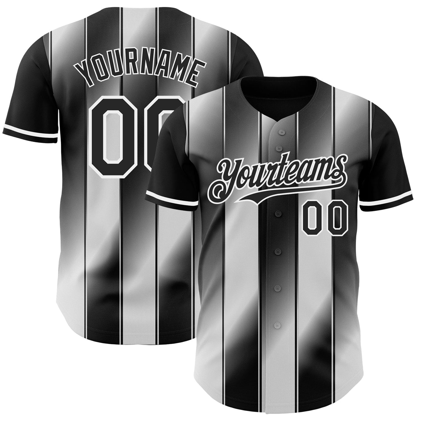 Custom Black-White Gradient Classic Vertical Stripe Authentic Baseball Jersey