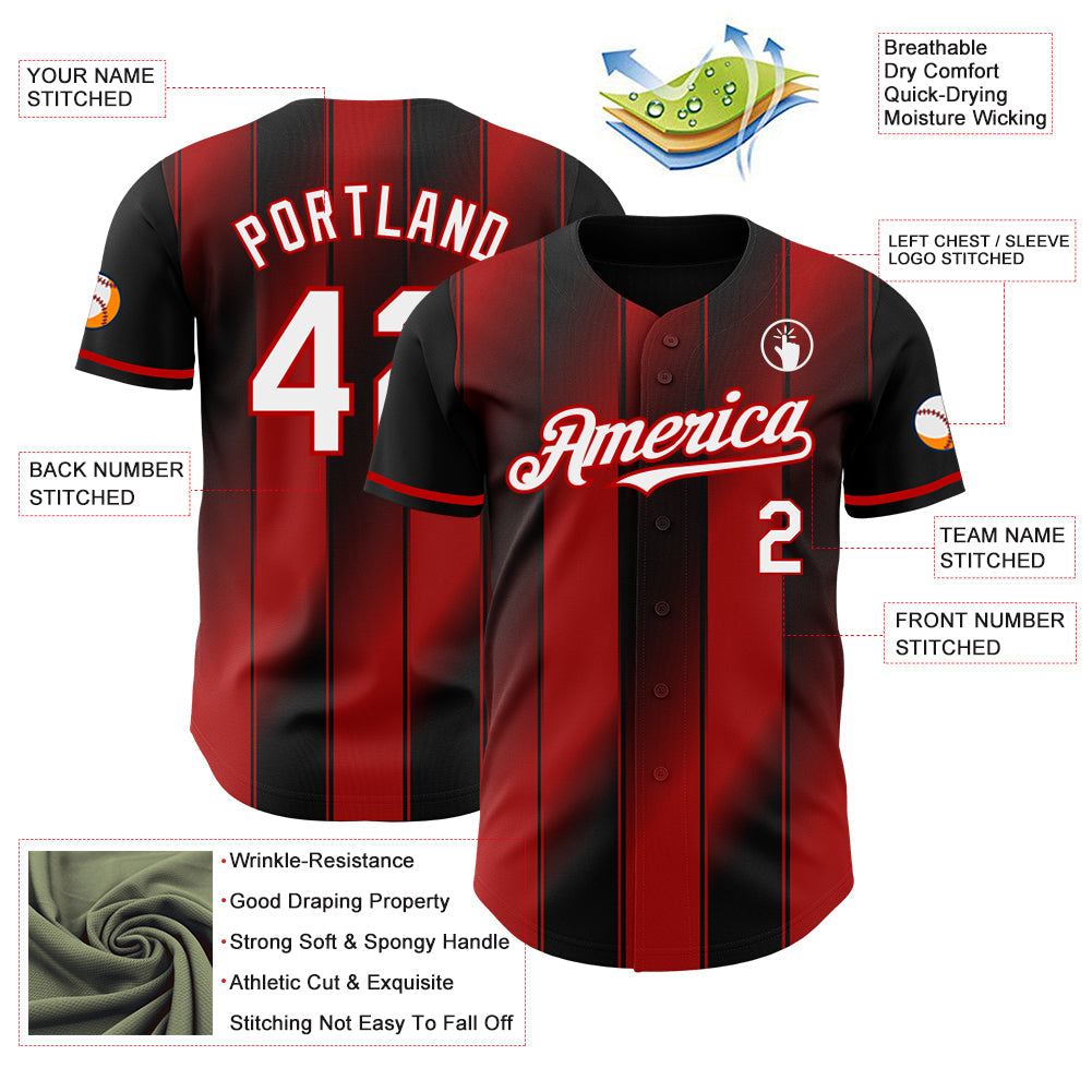 Custom Black White-Red Gradient Classic Vertical Stripe Authentic Baseball Jersey