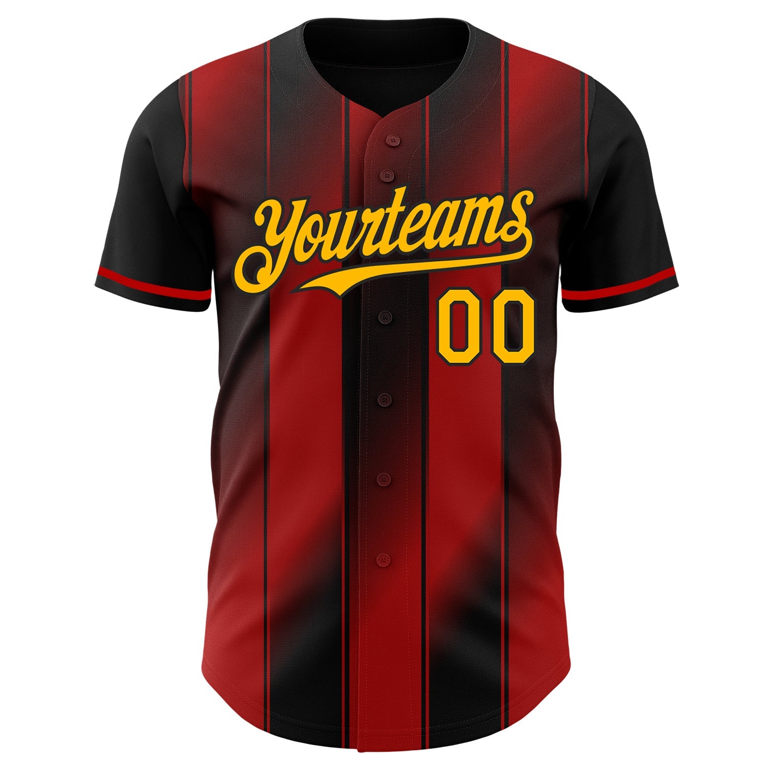 Custom Black Gold-Red Gradient Classic Vertical Stripe Authentic Baseball Jersey
