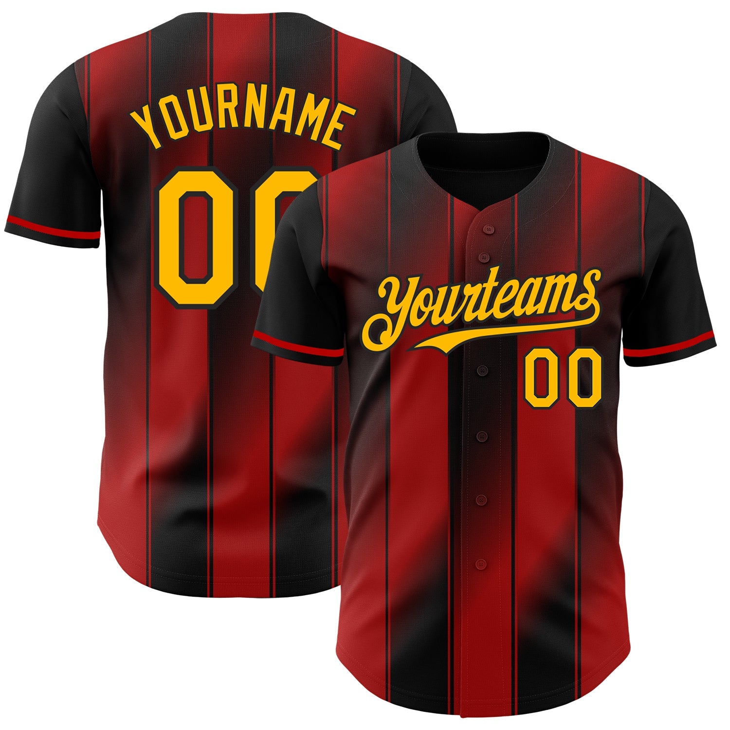 Custom Black Gold-Red Gradient Classic Vertical Stripe Authentic Baseball Jersey