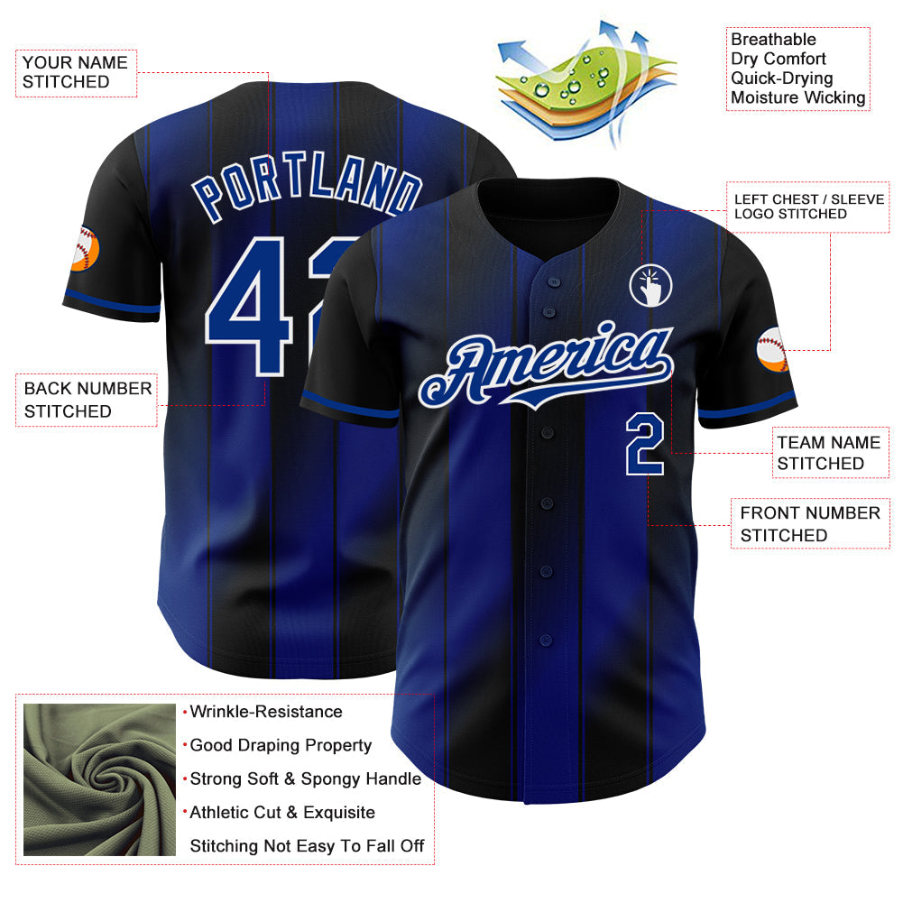 Custom Black Royal-White Gradient Classic Vertical Stripe Authentic Baseball Jersey
