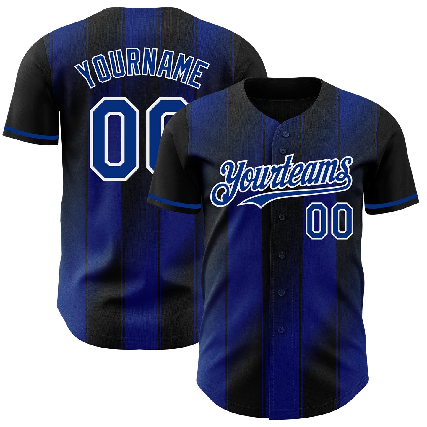Custom Black Royal-White Gradient Classic Vertical Stripe Authentic Baseball Jersey