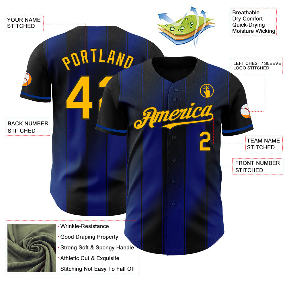 Custom Black Gold-Royal Gradient Classic Vertical Stripe Authentic Baseball Jersey