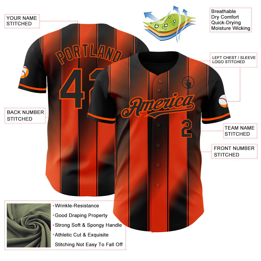 Custom Black-Orange Gradient Classic Vertical Stripe Authentic Baseball Jersey