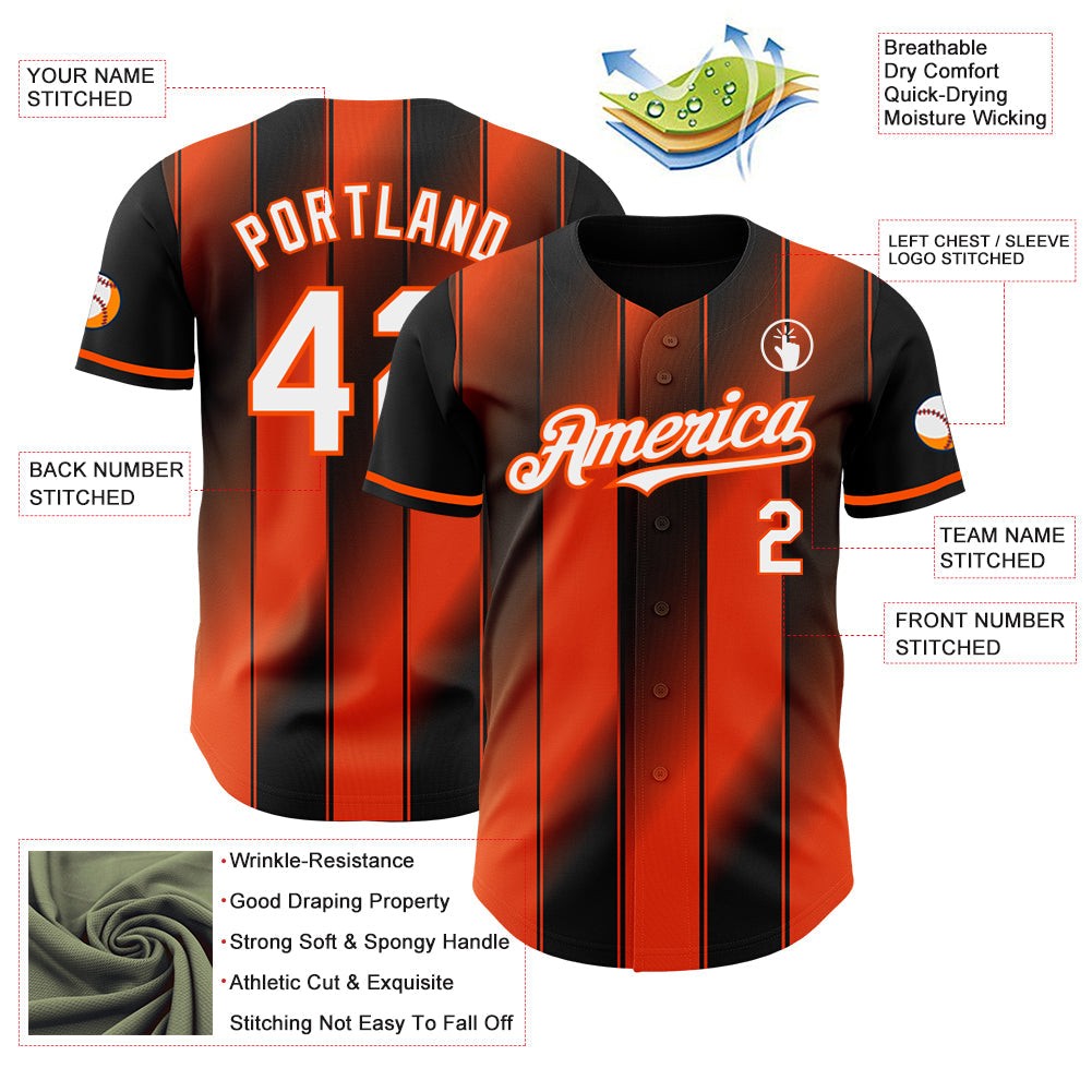 Custom Black White-Orange Gradient Classic Vertical Stripe Authentic Baseball Jersey
