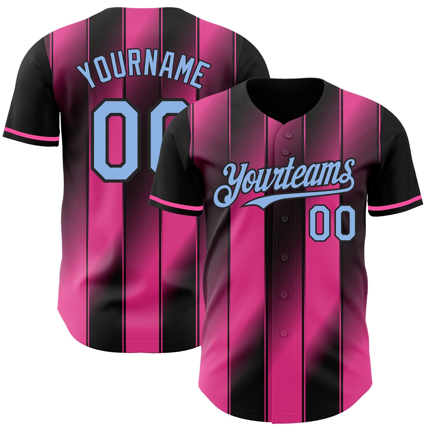 Custom Black Light Blue-Pink Gradient Classic Vertical Stripe Authentic Baseball Jersey