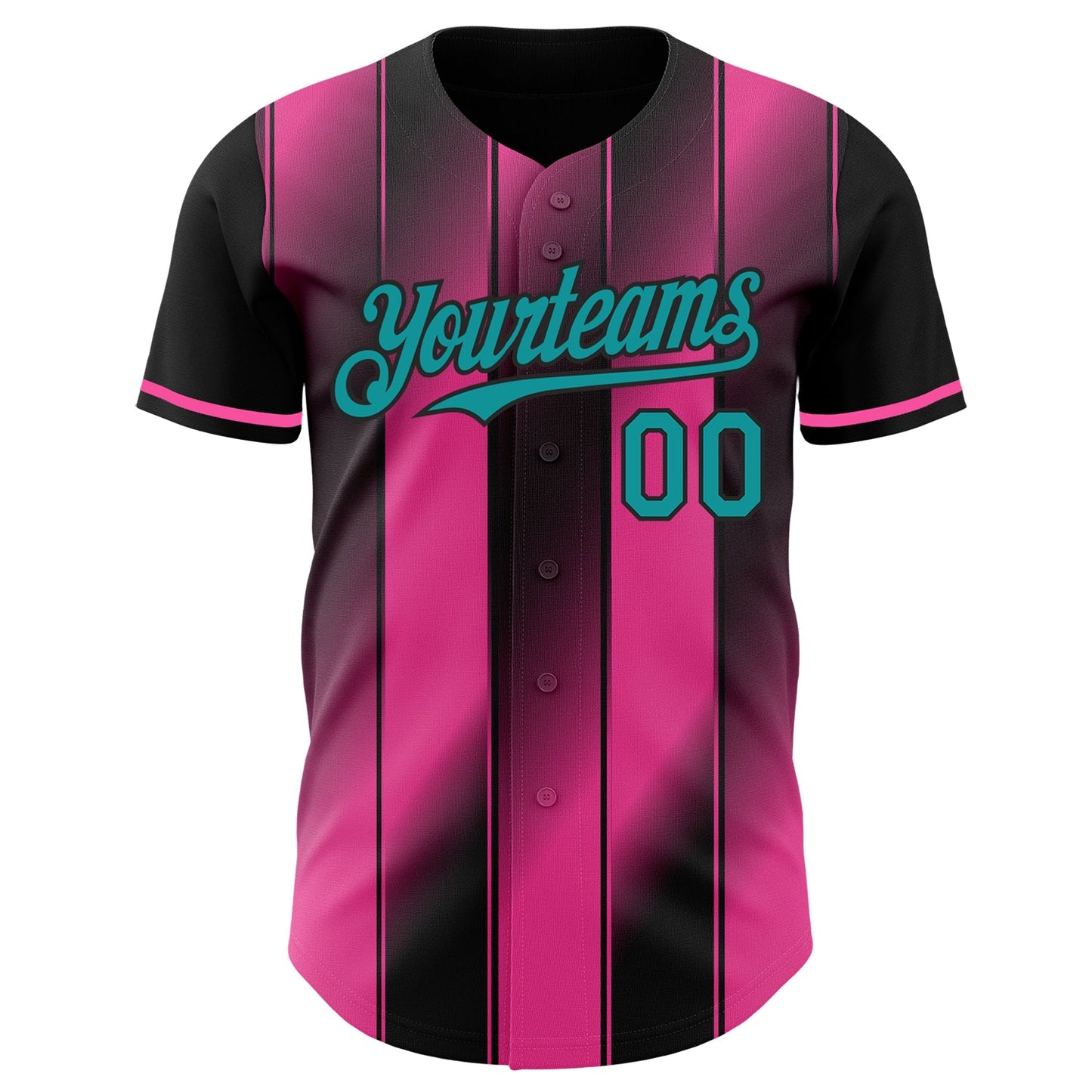 Custom Black Teal-Pink Gradient Classic Vertical Stripe Authentic Baseball Jersey