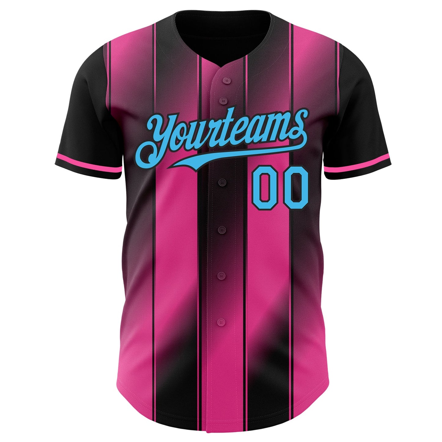 Custom Black Sky Blue-Pink Gradient Classic Vertical Stripe Authentic Baseball Jersey
