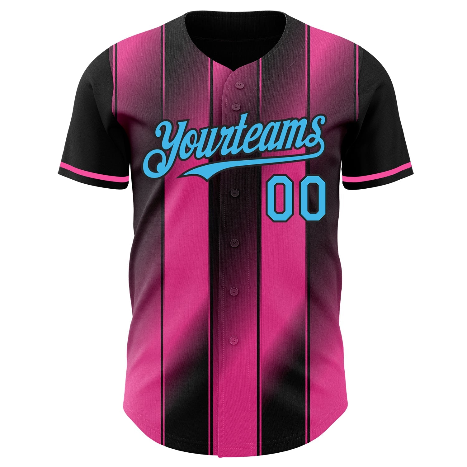 Custom Black Sky Blue-Pink Gradient Classic Vertical Stripe Authentic Baseball Jersey