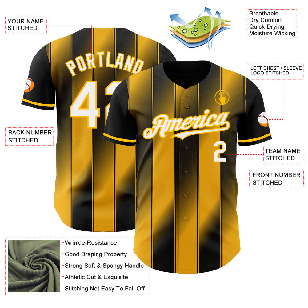 Custom Black White-Gold Gradient Classic Vertical Stripe Authentic Baseball Jersey