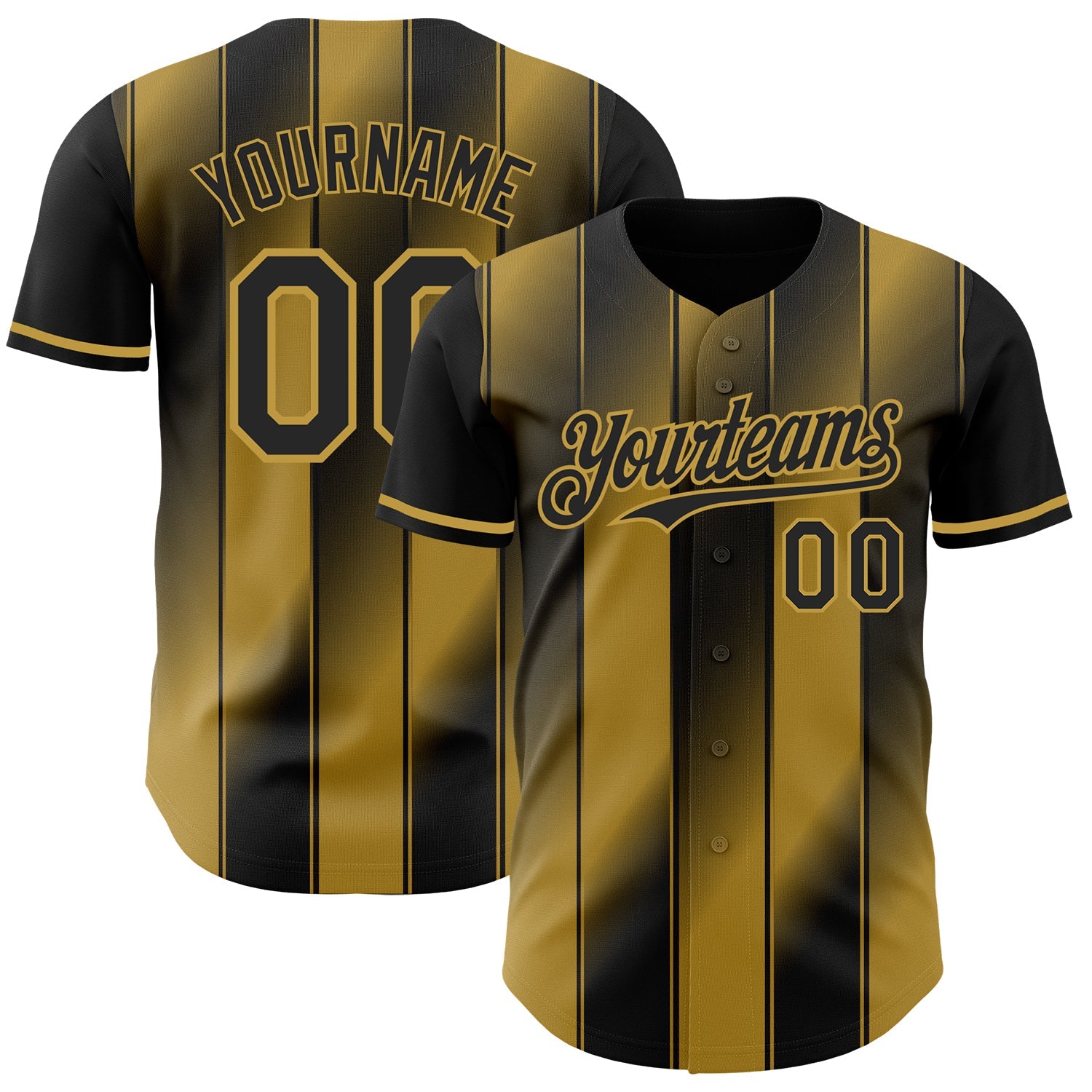 Custom Black-Old Gold Gradient Classic Vertical Stripe Authentic Baseball Jersey