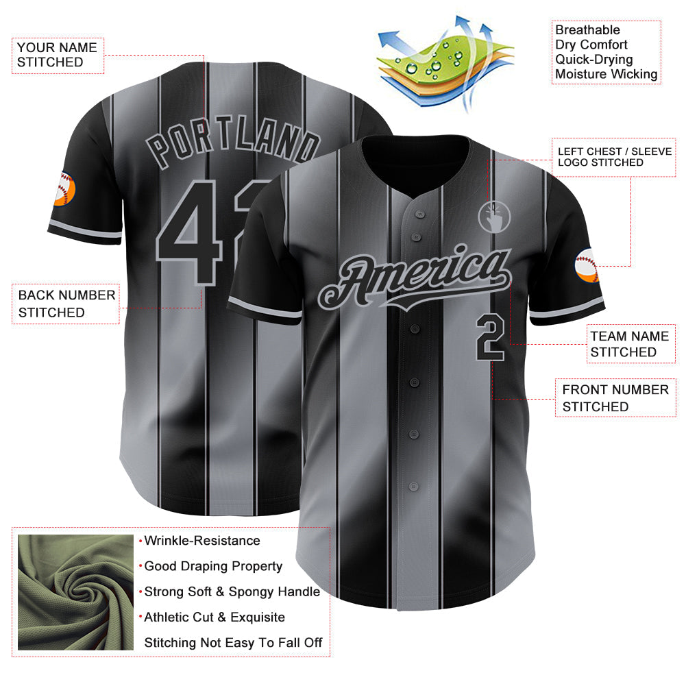 Custom Black-Gray Gradient Classic Vertical Stripe Authentic Baseball Jersey