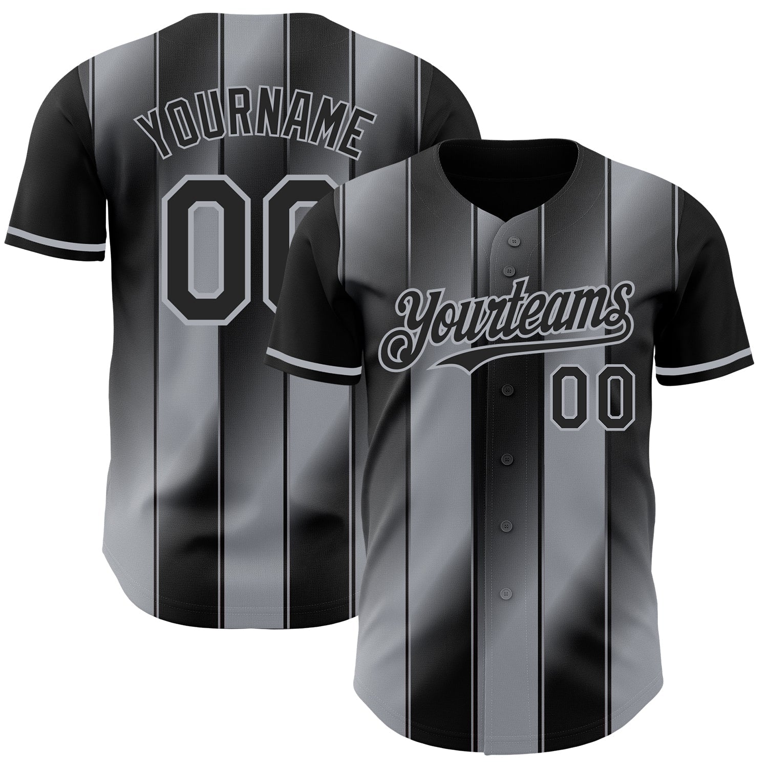 Custom Black-Gray Gradient Classic Vertical Stripe Authentic Baseball Jersey