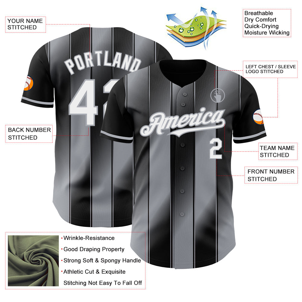 Custom Black White-Gray Gradient Classic Vertical Stripe Authentic Baseball Jersey