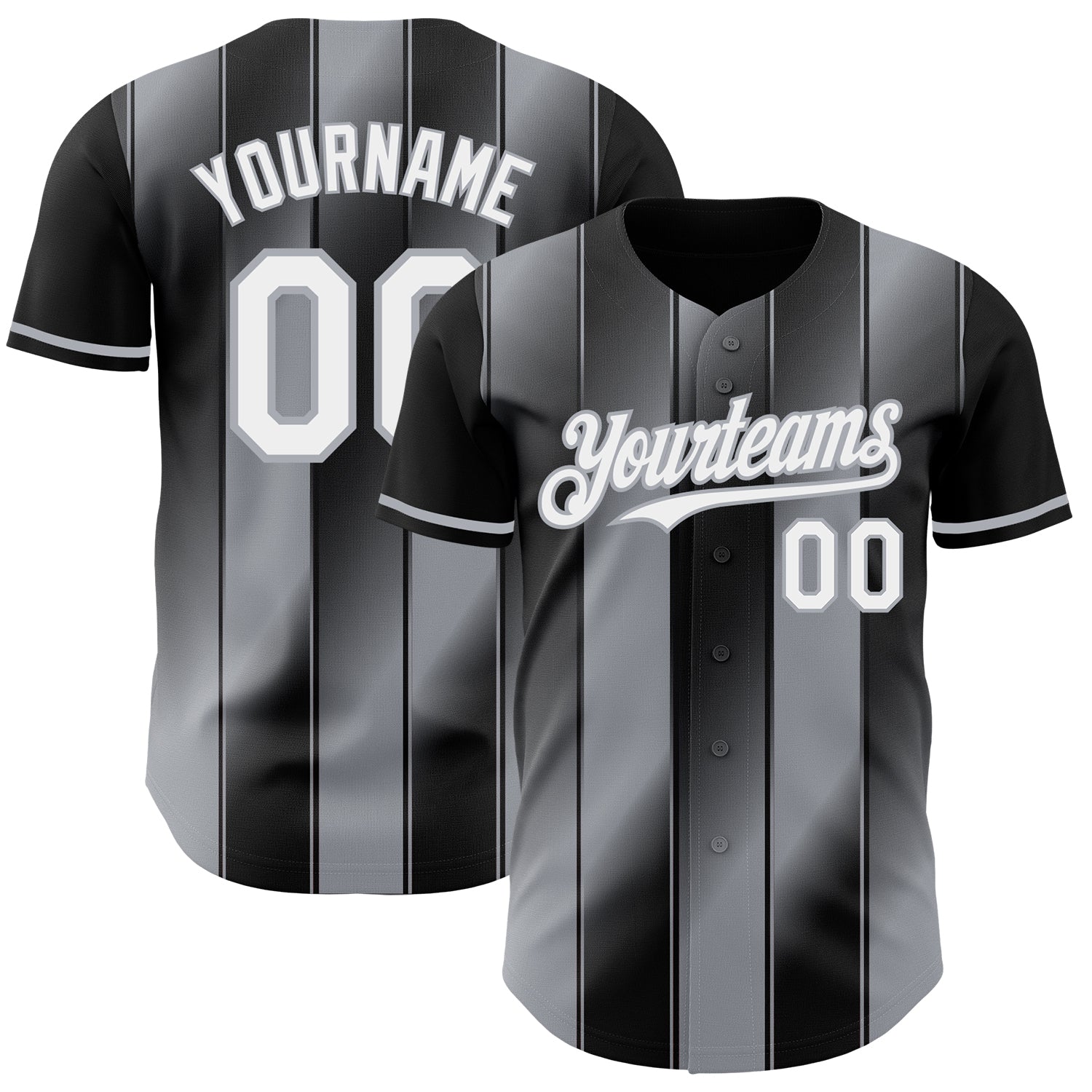 Custom Black White-Gray Gradient Classic Vertical Stripe Authentic Baseball Jersey