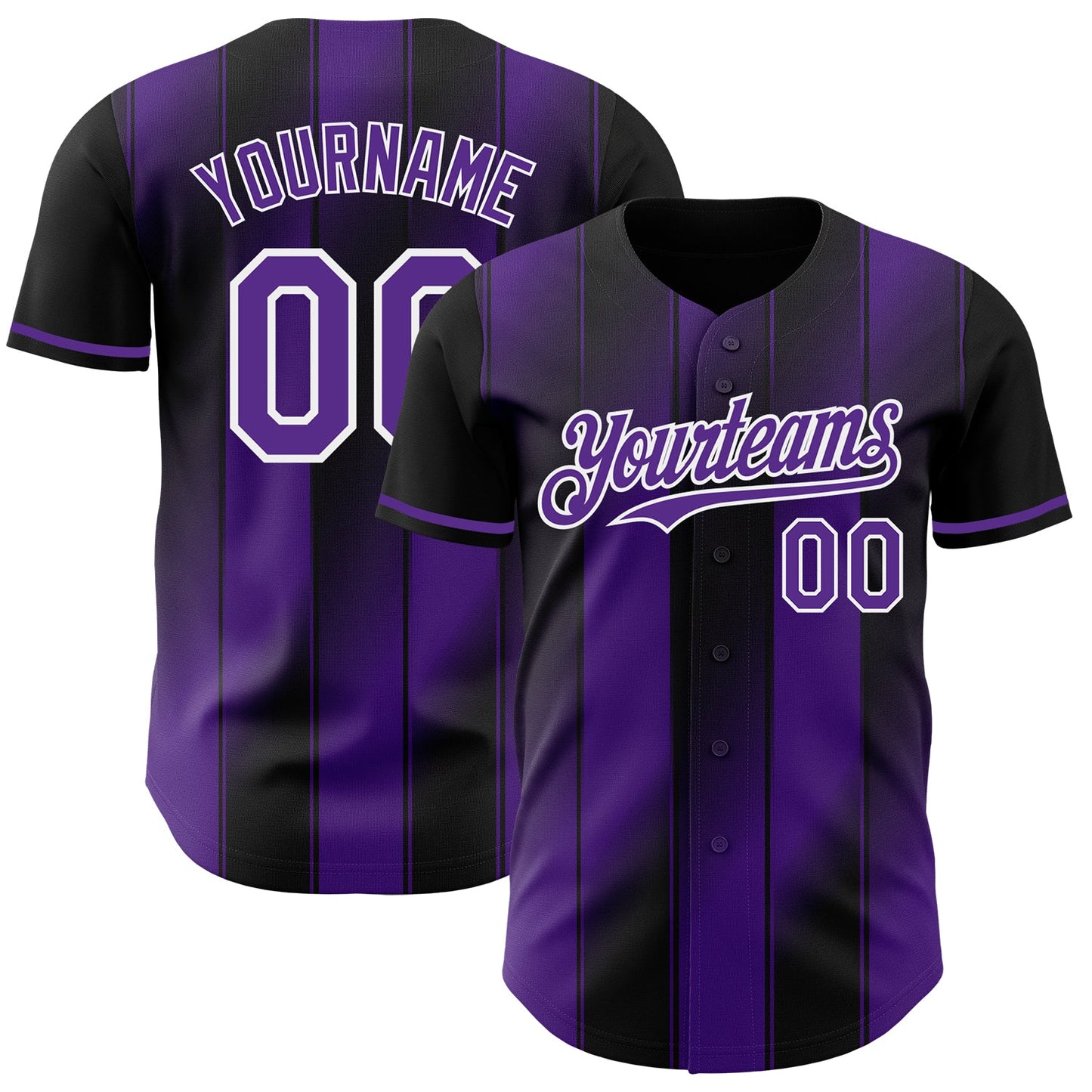 Custom Black Purple-White Gradient Classic Vertical Stripe Authentic Baseball Jersey