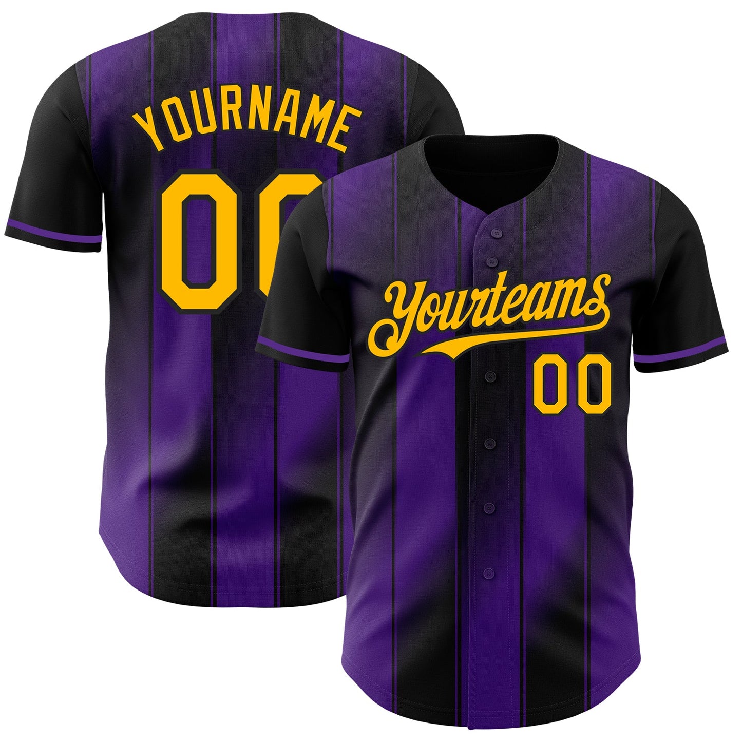 Custom Black Gold-Purple Gradient Classic Vertical Stripe Authentic Baseball Jersey