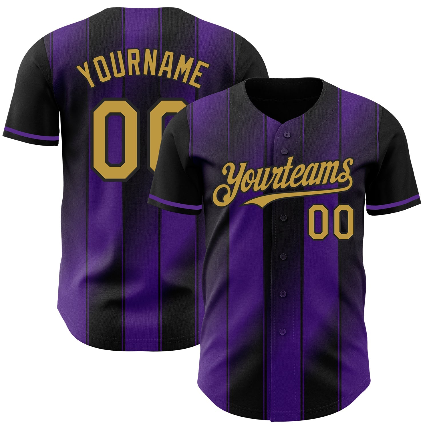 Custom Black Old Gold-Purple Gradient Classic Vertical Stripe Authentic Baseball Jersey