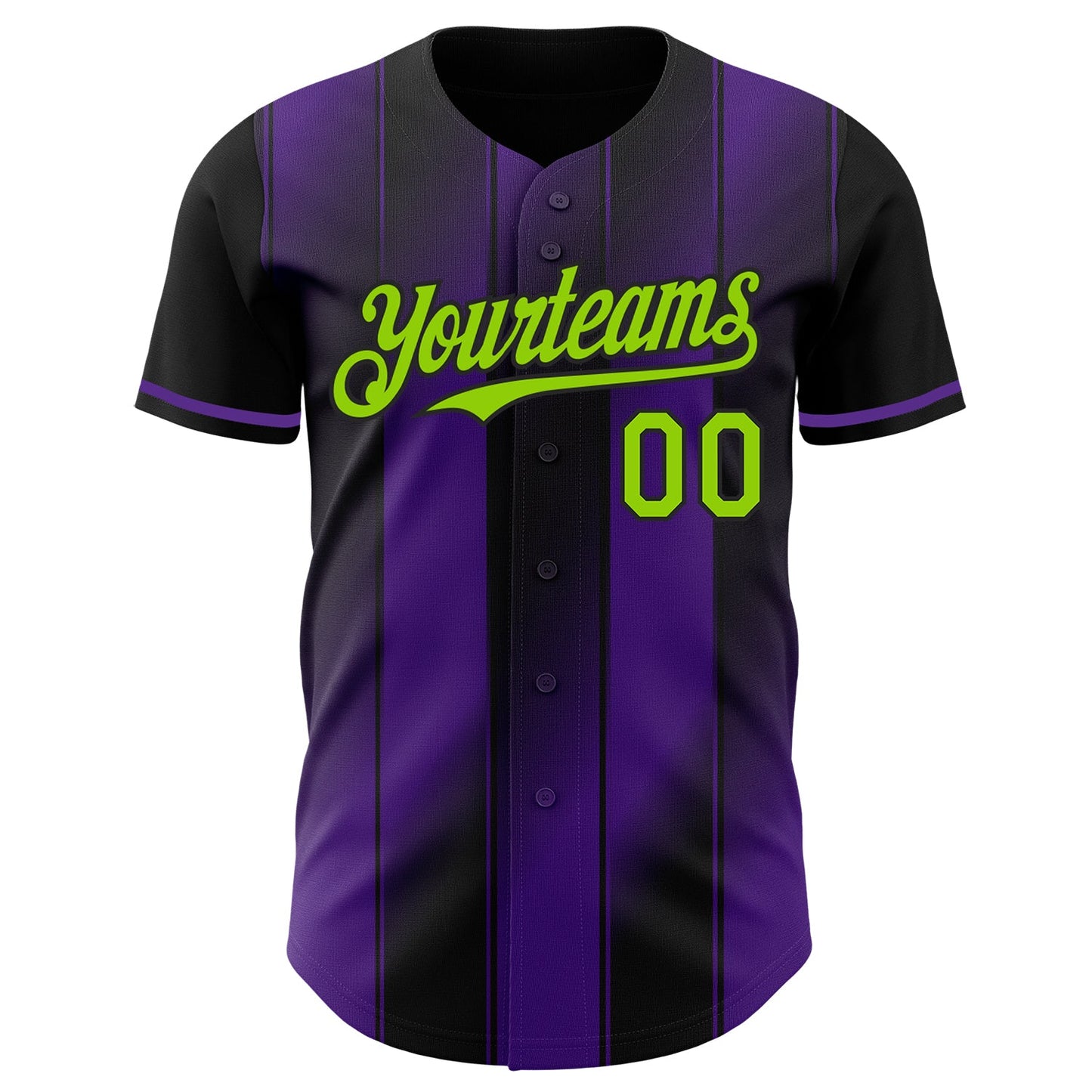 Custom Black Neon Green-Purple Gradient Classic Vertical Stripe Authentic Baseball Jersey