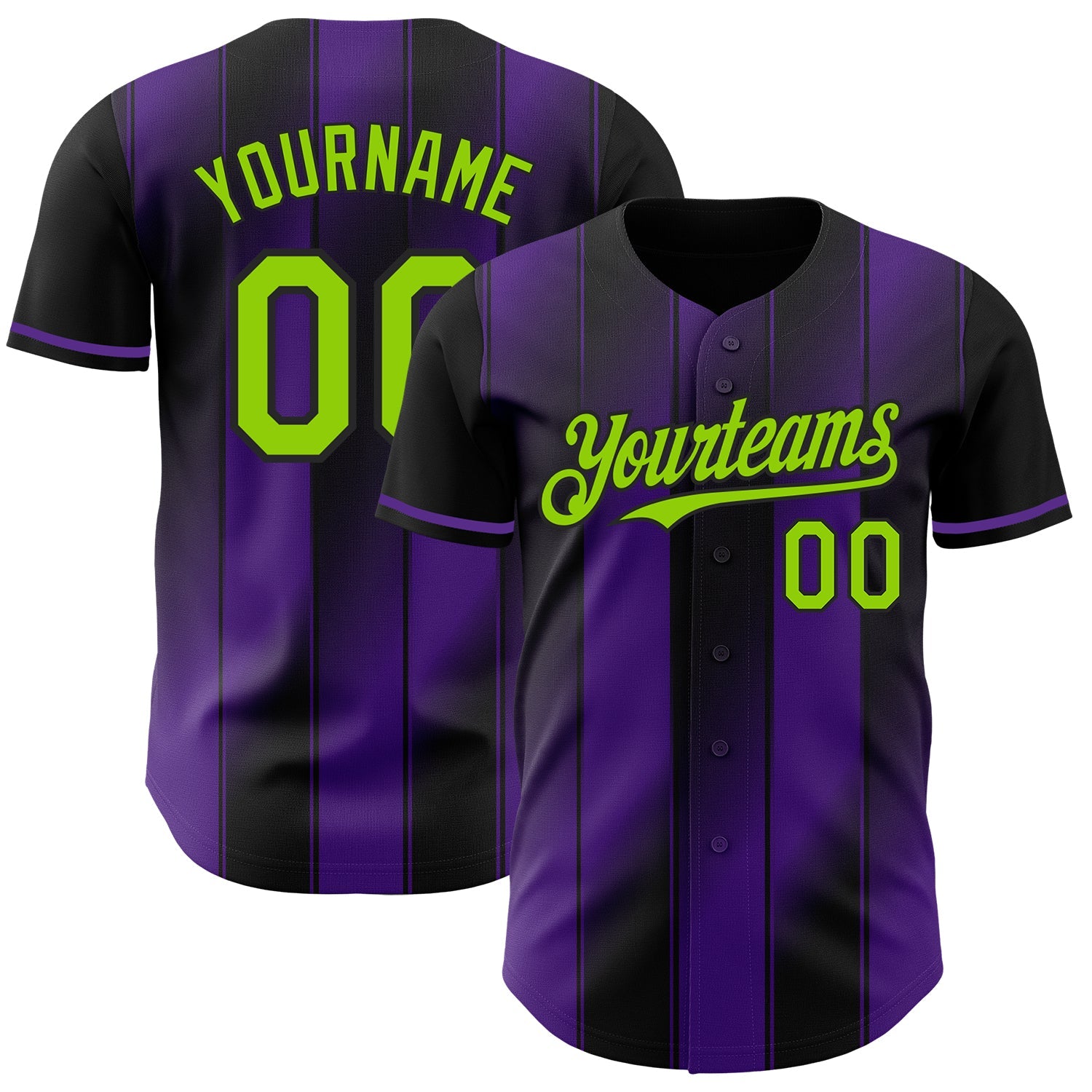 Custom Black Neon Green-Purple Gradient Classic Vertical Stripe Authentic Baseball Jersey
