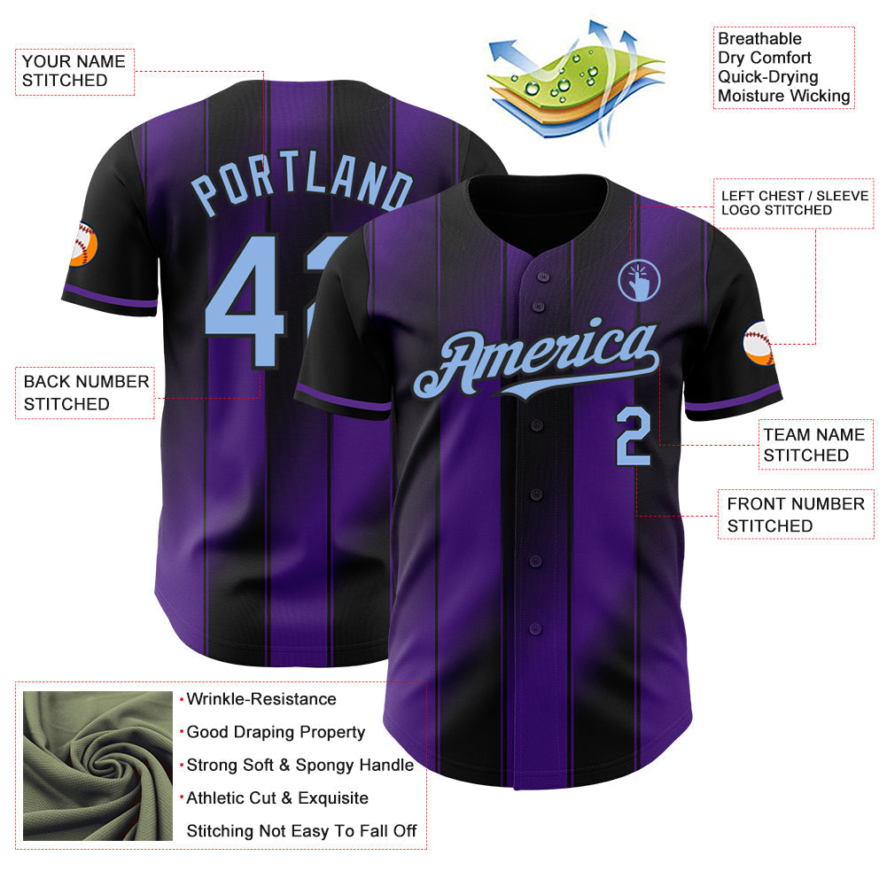 Custom Black Light Blue-Purple Gradient Classic Vertical Stripe Authentic Baseball Jersey