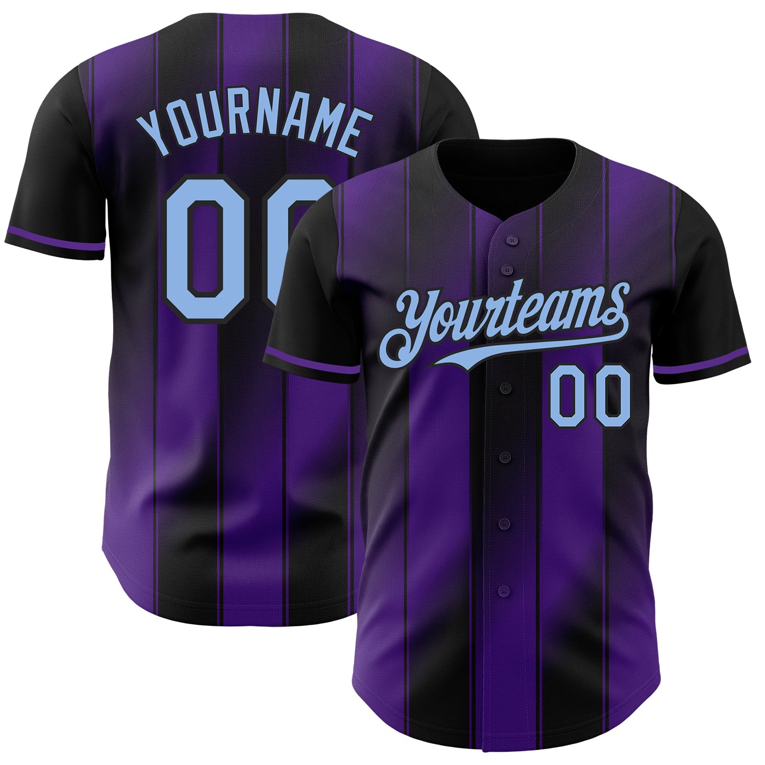 Custom Black Light Blue-Purple Gradient Classic Vertical Stripe Authentic Baseball Jersey