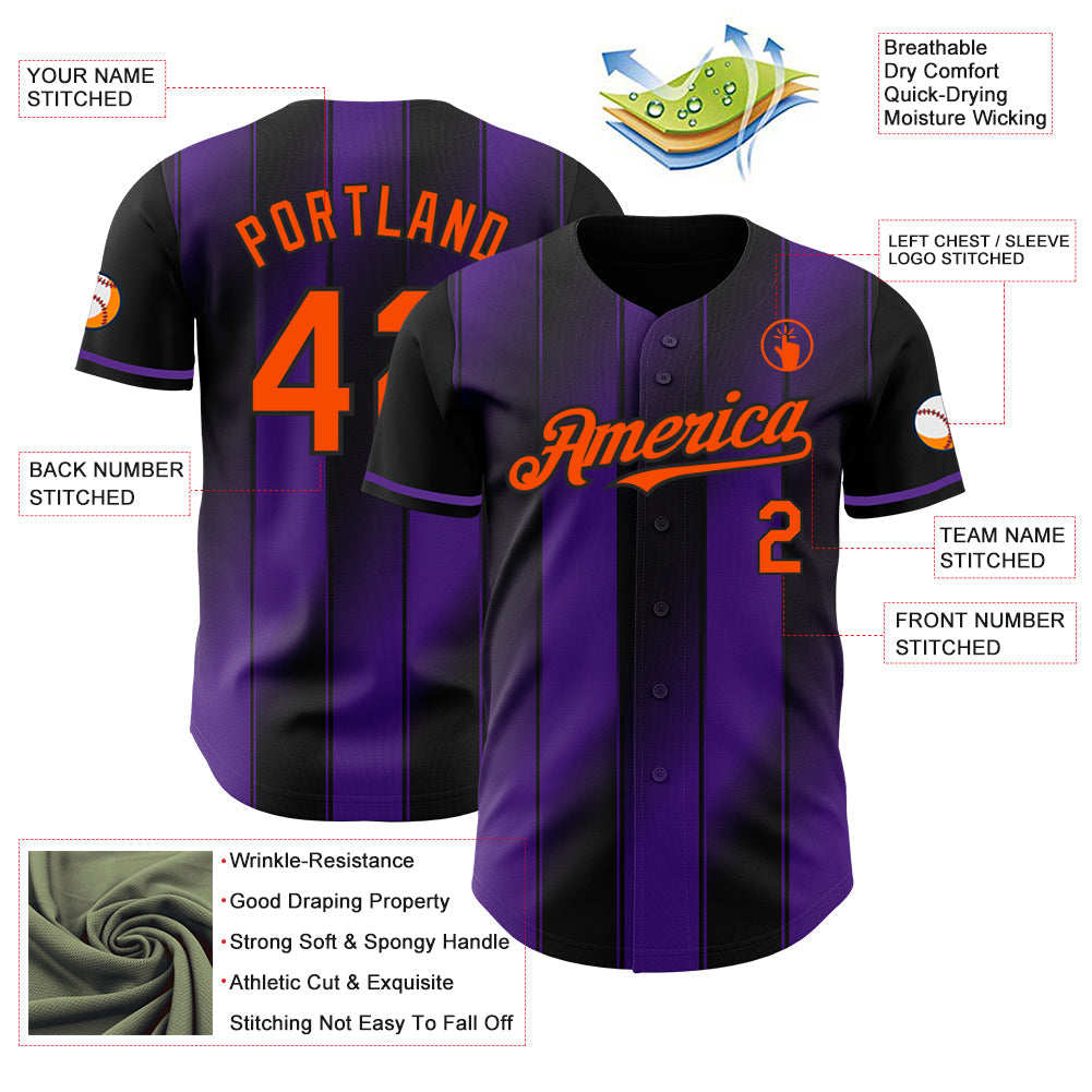 Custom Black Orange-Purple Gradient Classic Vertical Stripe Authentic Baseball Jersey