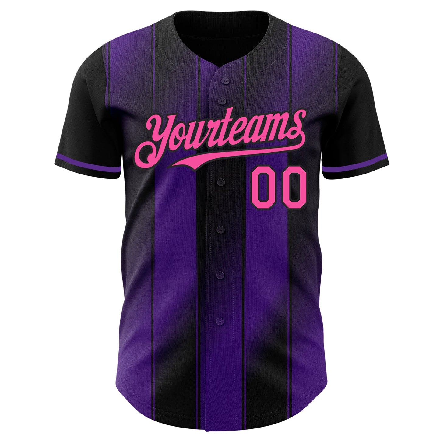Custom Black Pink-Purple Gradient Classic Vertical Stripe Authentic Baseball Jersey