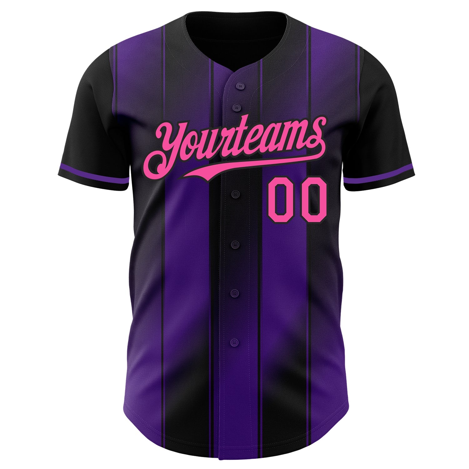 Custom Black Pink-Purple Gradient Classic Vertical Stripe Authentic Baseball Jersey