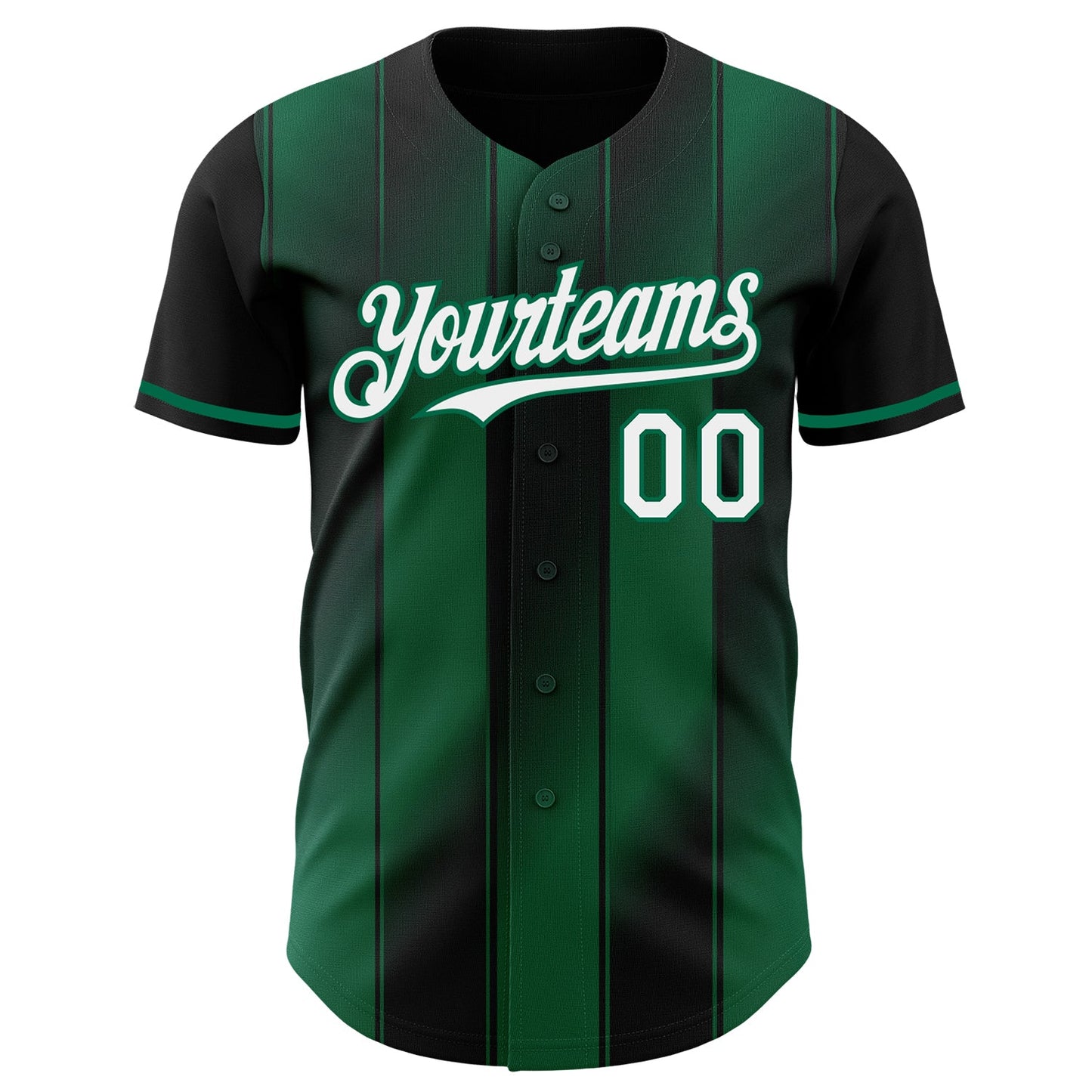 Custom Black White-Kelly Green Gradient Classic Vertical Stripe Authentic Baseball Jersey