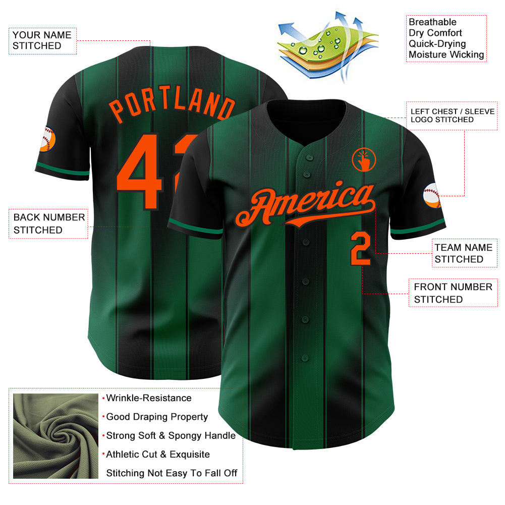 Custom Black Orange-Kelly Green Gradient Classic Vertical Stripe Authentic Baseball Jersey