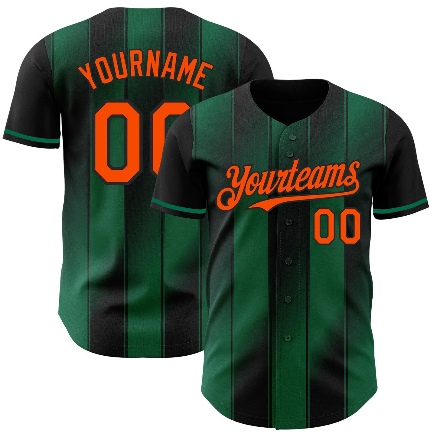 Custom Black Orange-Kelly Green Gradient Classic Vertical Stripe Authentic Baseball Jersey