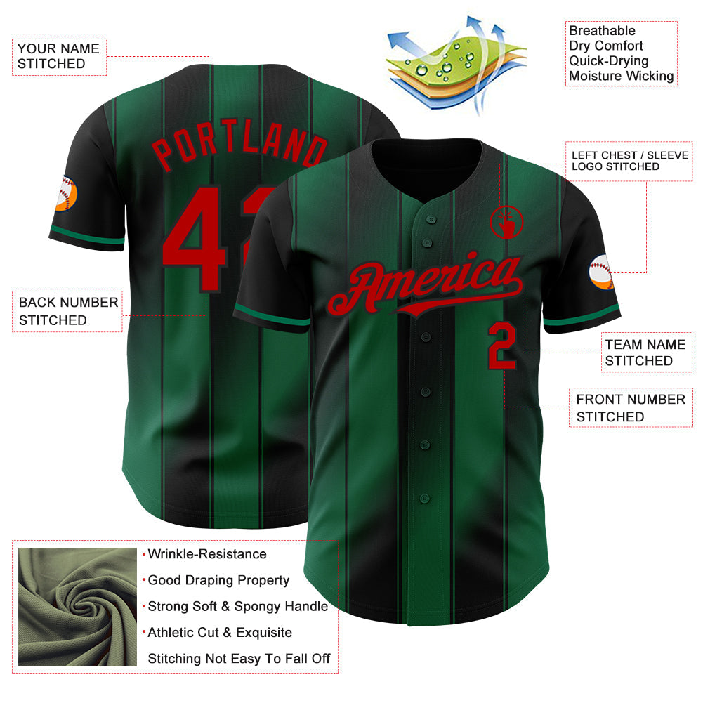 Custom Black Red-Kelly Green Gradient Classic Vertical Stripe Authentic Baseball Jersey