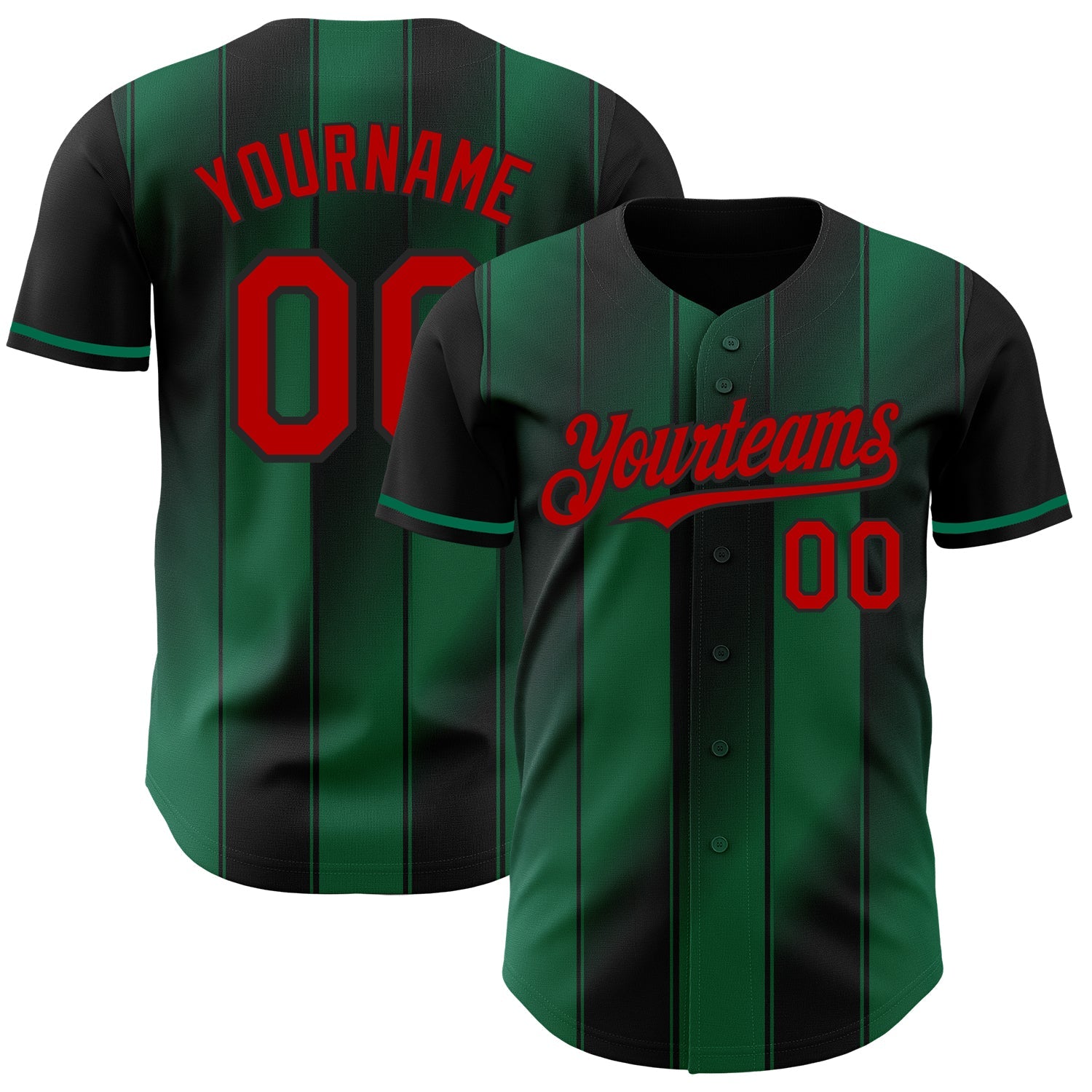 Custom Black Red-Kelly Green Gradient Classic Vertical Stripe Authentic Baseball Jersey