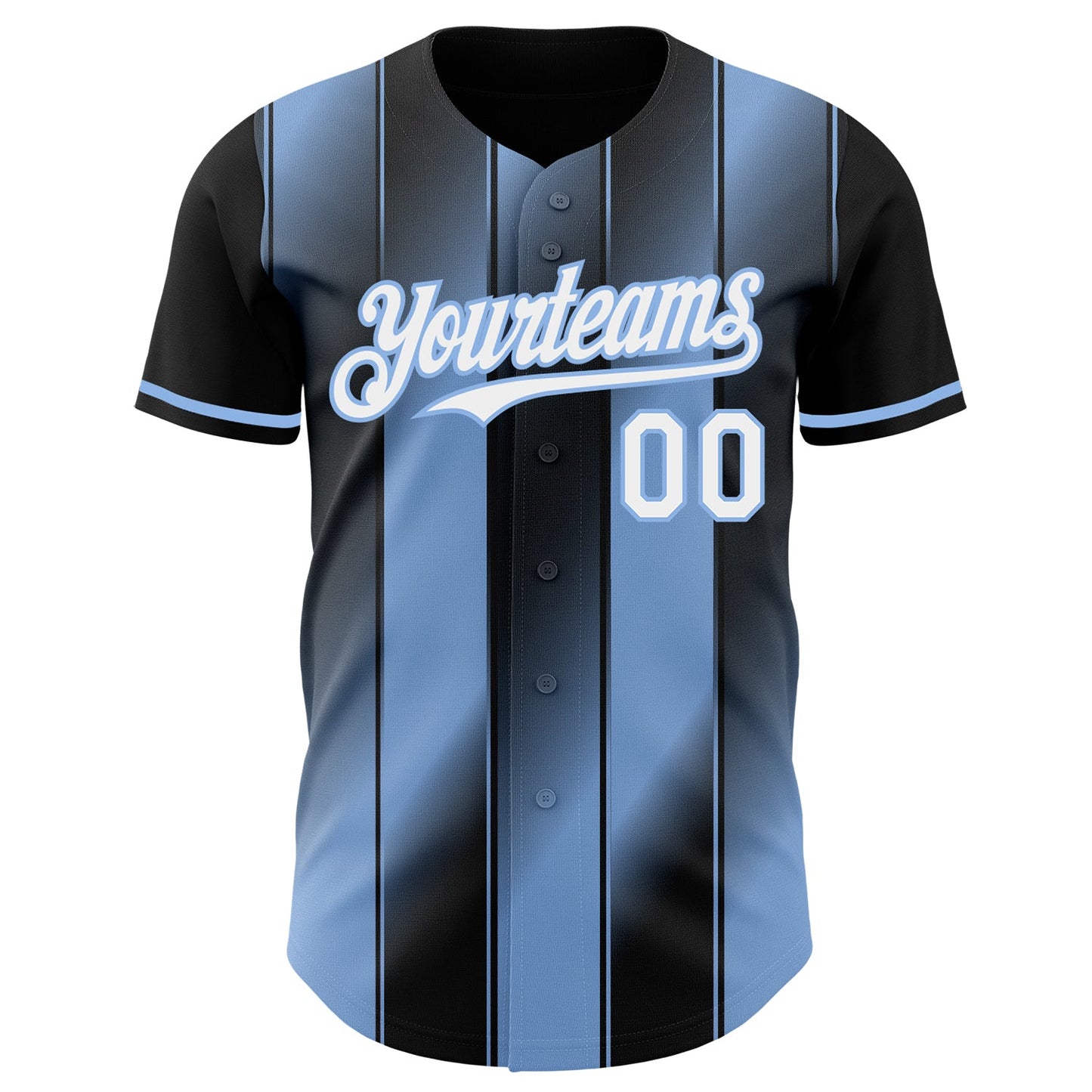 Custom Black White-Light Blue Gradient Classic Vertical Stripe Authentic Baseball Jersey