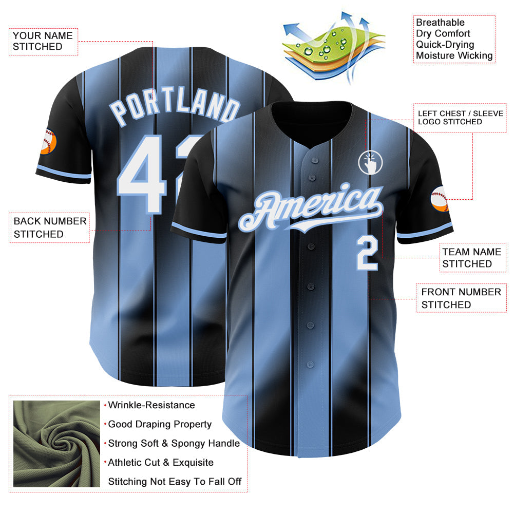 Custom Black White-Light Blue Gradient Classic Vertical Stripe Authentic Baseball Jersey