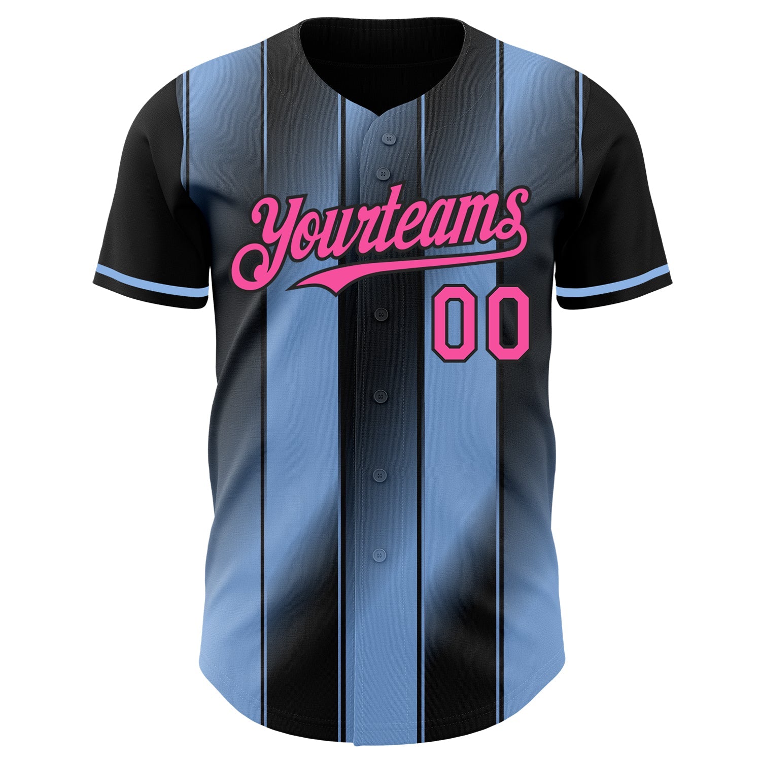 Custom Black Pink-Light Blue Gradient Classic Vertical Stripe Authentic Baseball Jersey