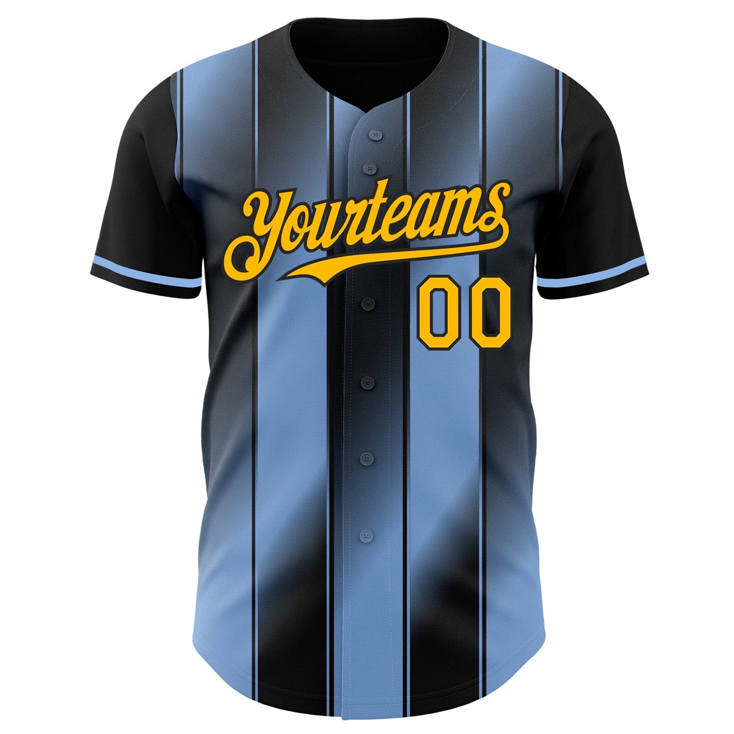 Custom Black Gold-Light Blue Gradient Classic Vertical Stripe Authentic Baseball Jersey