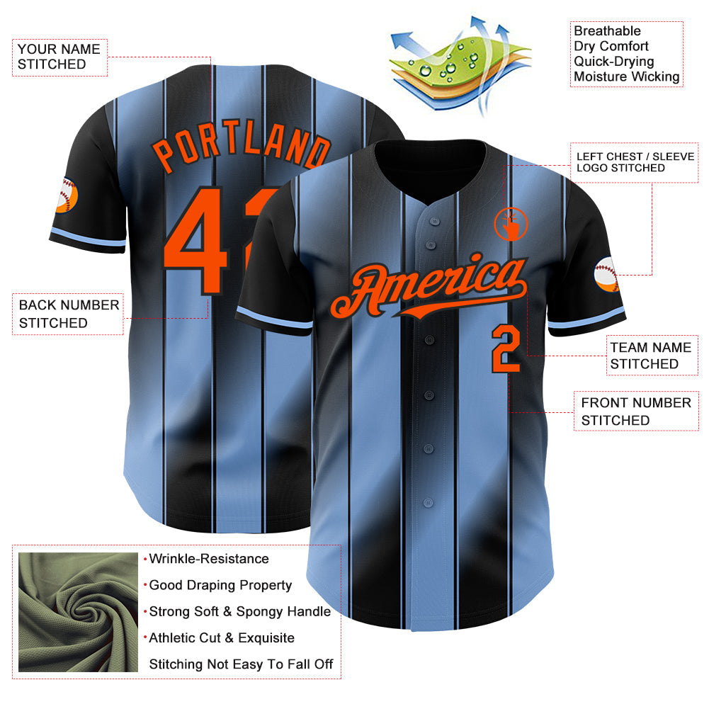 Custom Black Orange-Light Blue Gradient Classic Vertical Stripe Authentic Baseball Jersey
