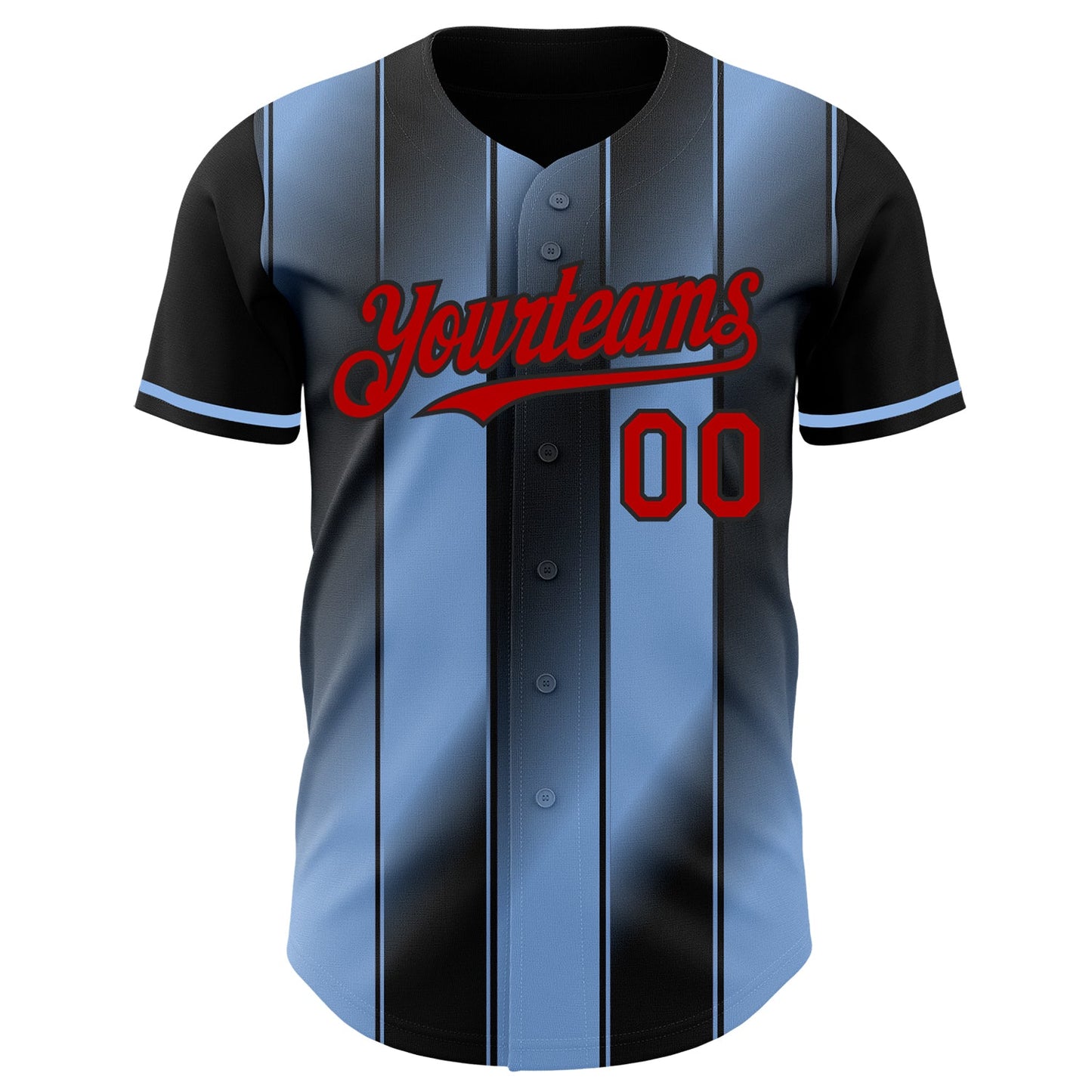 Custom Black Red-Light Blue Gradient Classic Vertical Stripe Authentic Baseball Jersey