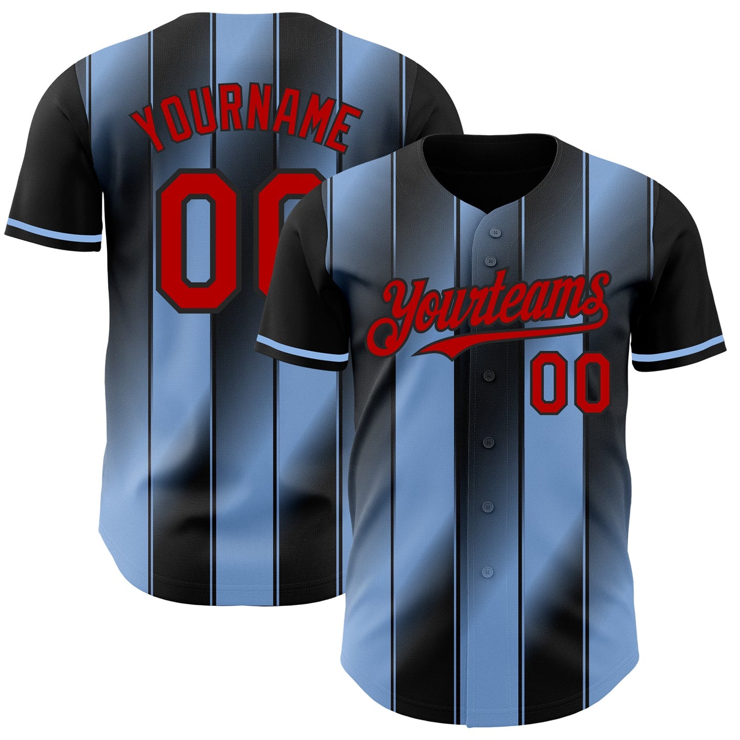 Custom Black Red-Light Blue Gradient Classic Vertical Stripe Authentic Baseball Jersey
