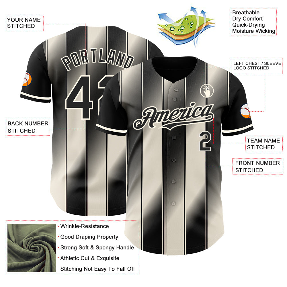 Custom Black Cream-Cream Gradient Classic Vertical Stripe Authentic Baseball Jersey