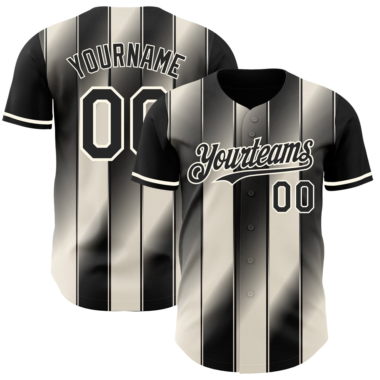 Custom Black Cream-Cream Gradient Classic Vertical Stripe Authentic Baseball Jersey