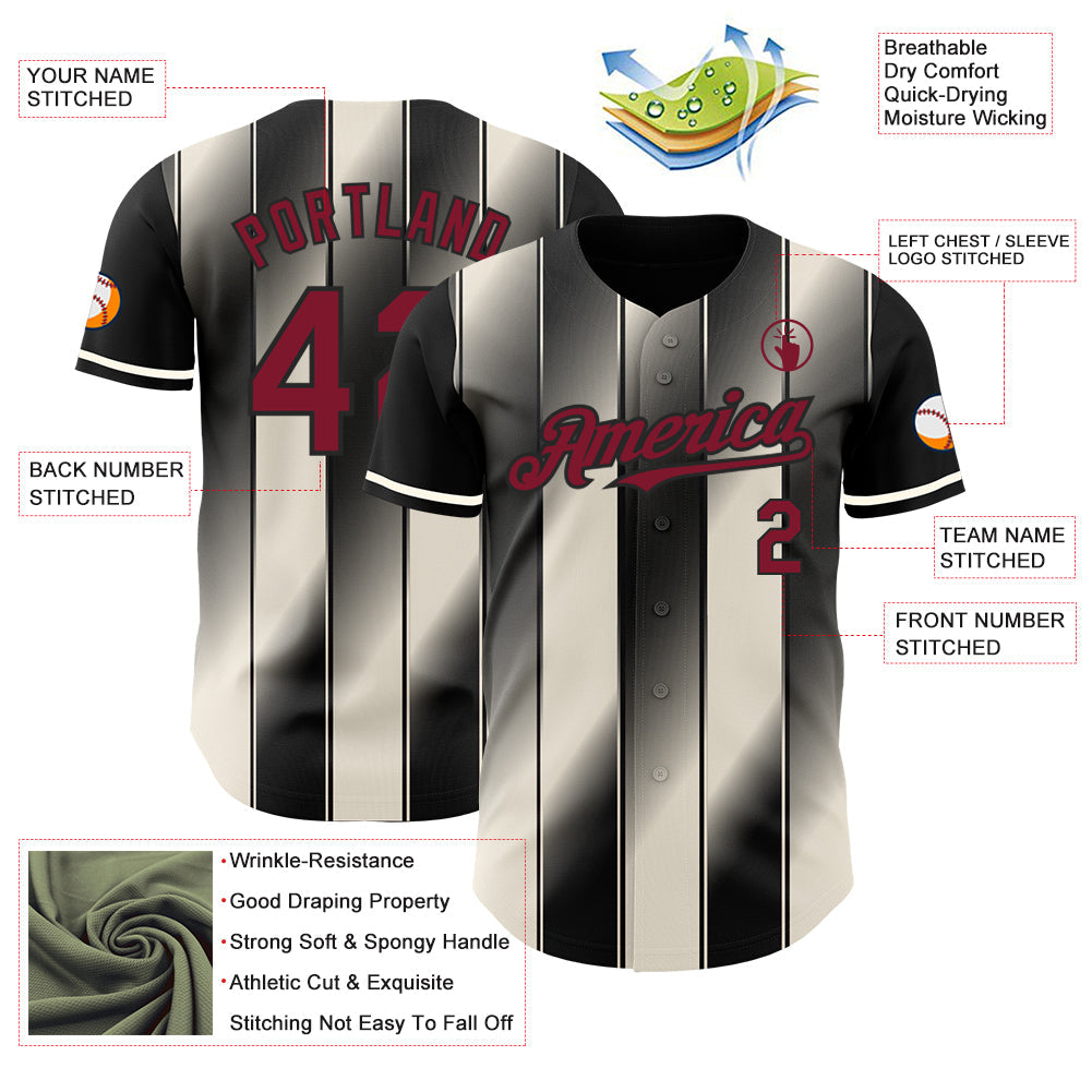 Custom Black Crimson-Cream Gradient Classic Vertical Stripe Authentic Baseball Jersey