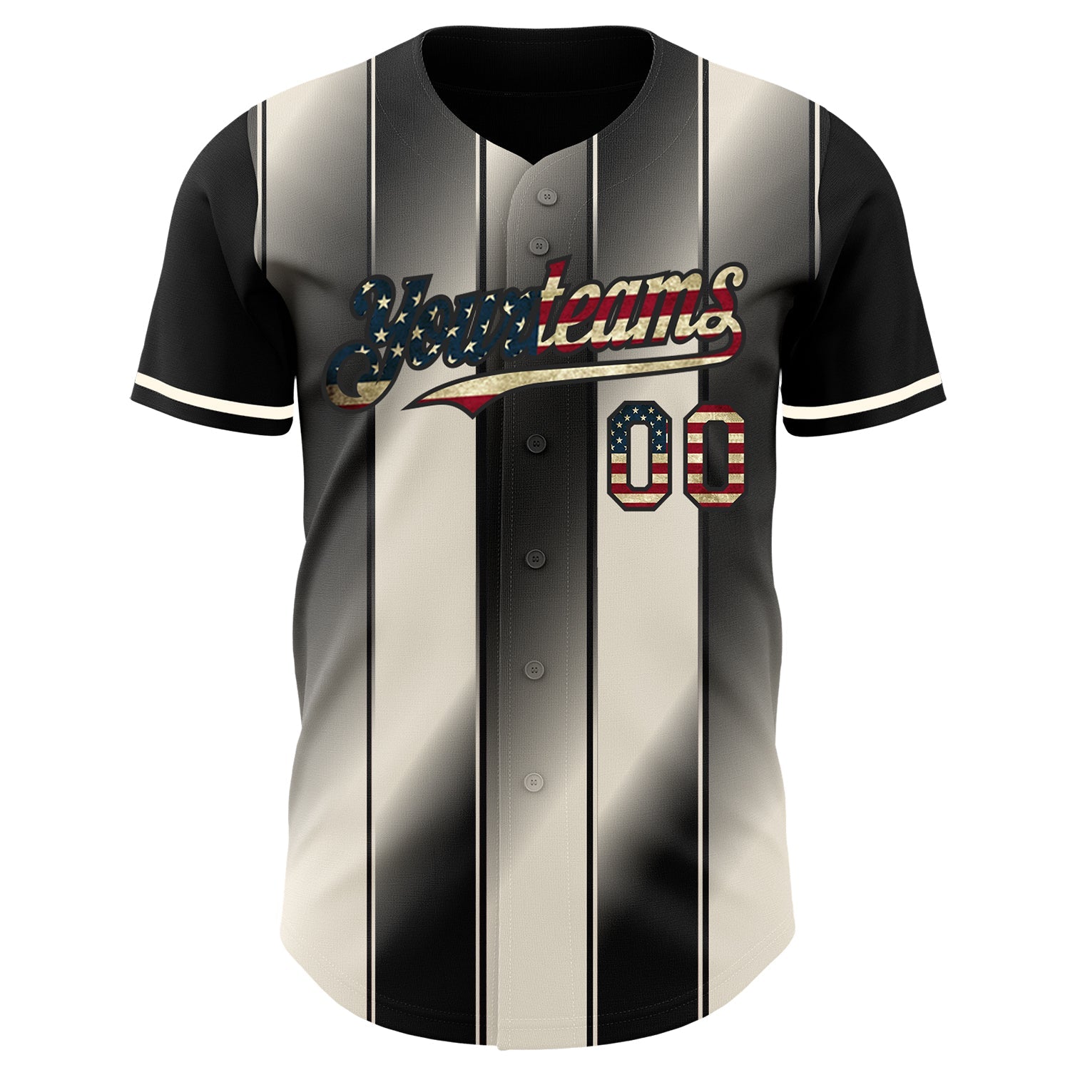 Custom Black Vintage USA Flag-Cream Gradient Classic Vertical Stripe Authentic Baseball Jersey