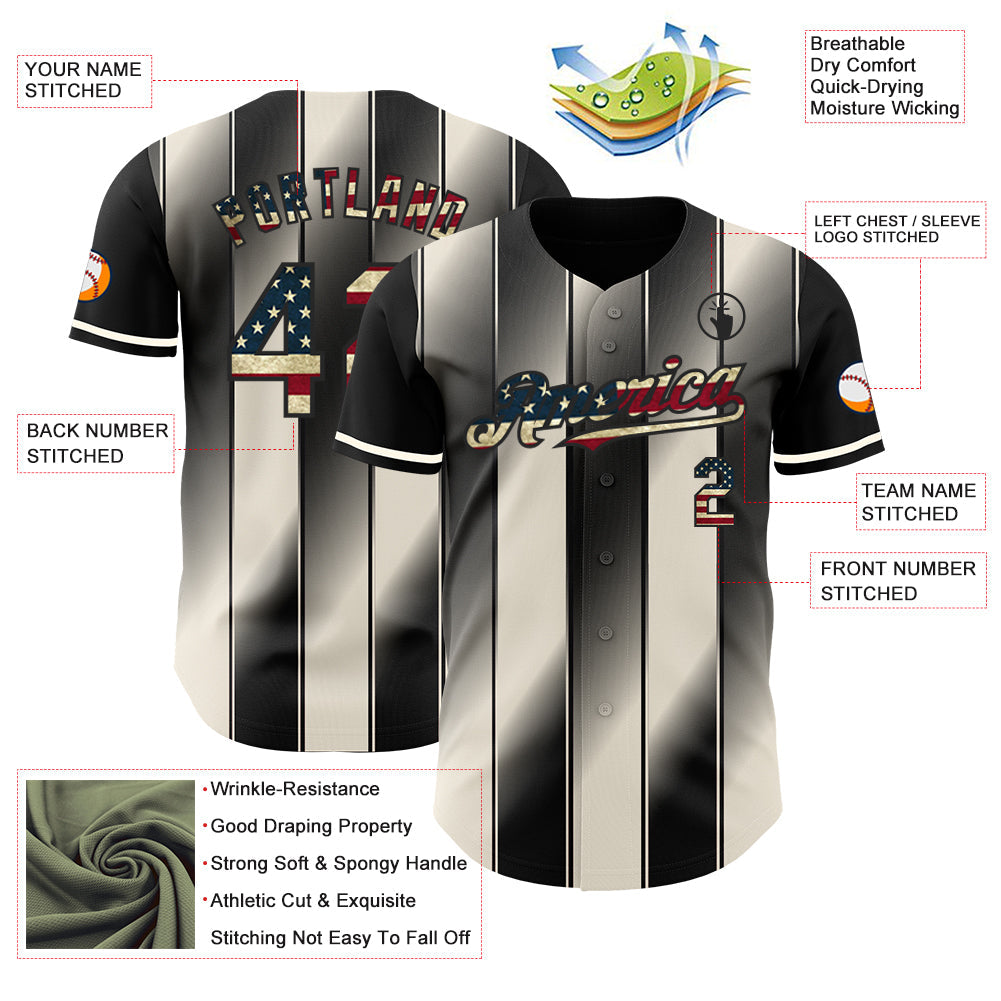 Custom Black Vintage USA Flag-Cream Gradient Classic Vertical Stripe Authentic Baseball Jersey